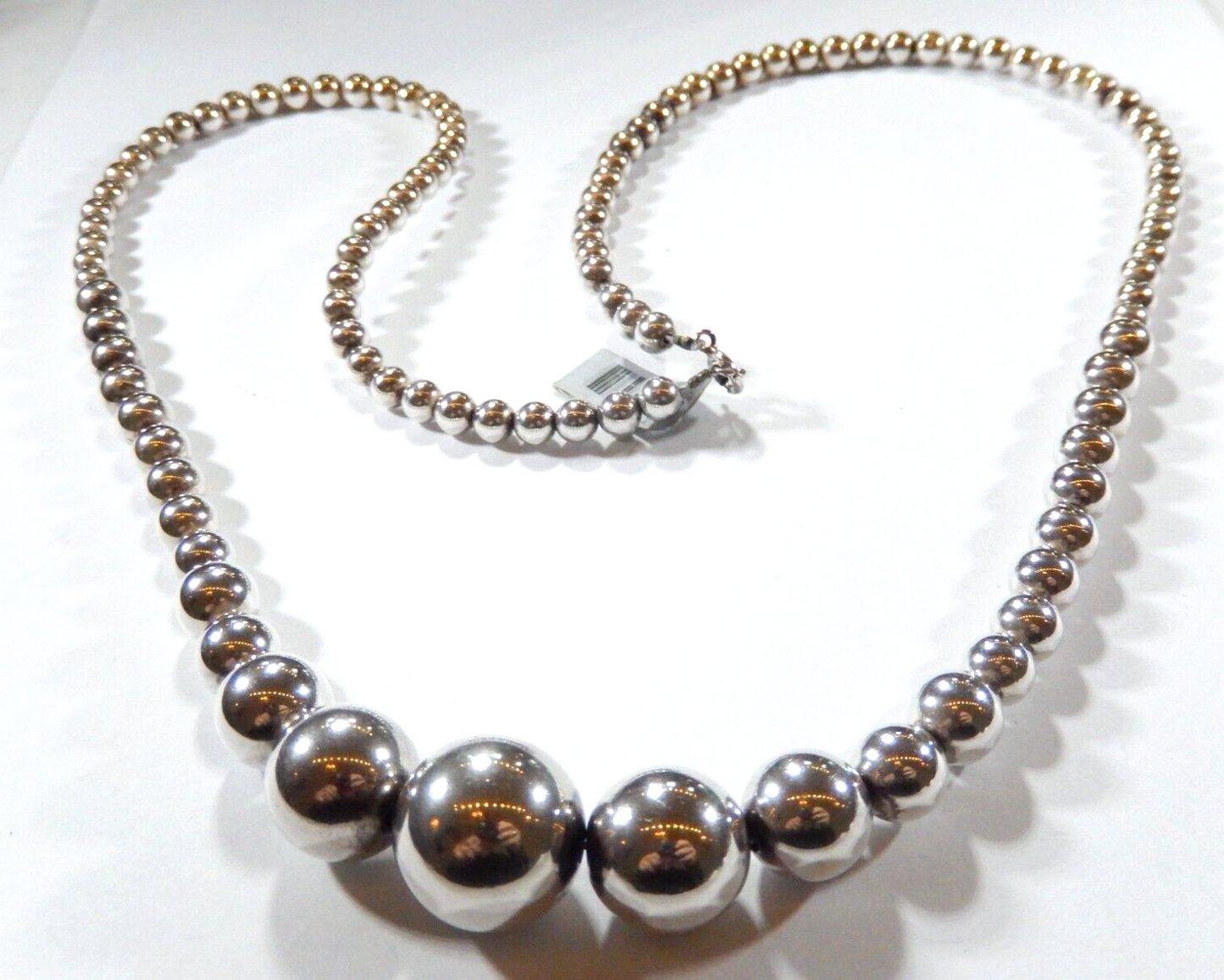 ~VINTAGE~  Sterling Silver 19mm to 6mm Graduated Bead 30" Drop Necklace 45.9gms