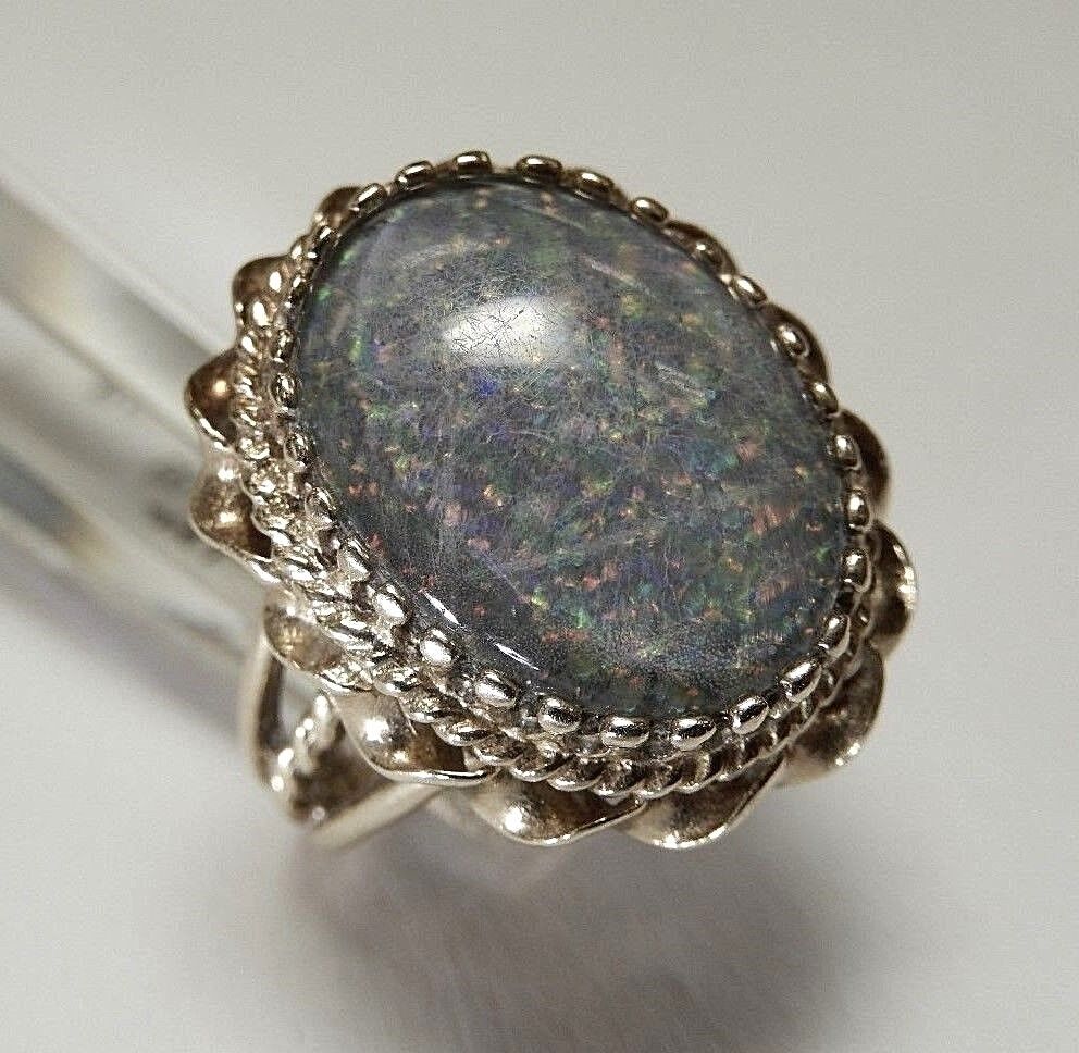 LARGE Vintage 10k Solid Yellow Gold Opal Ring 17x13mm Large Opal Stone Size 7