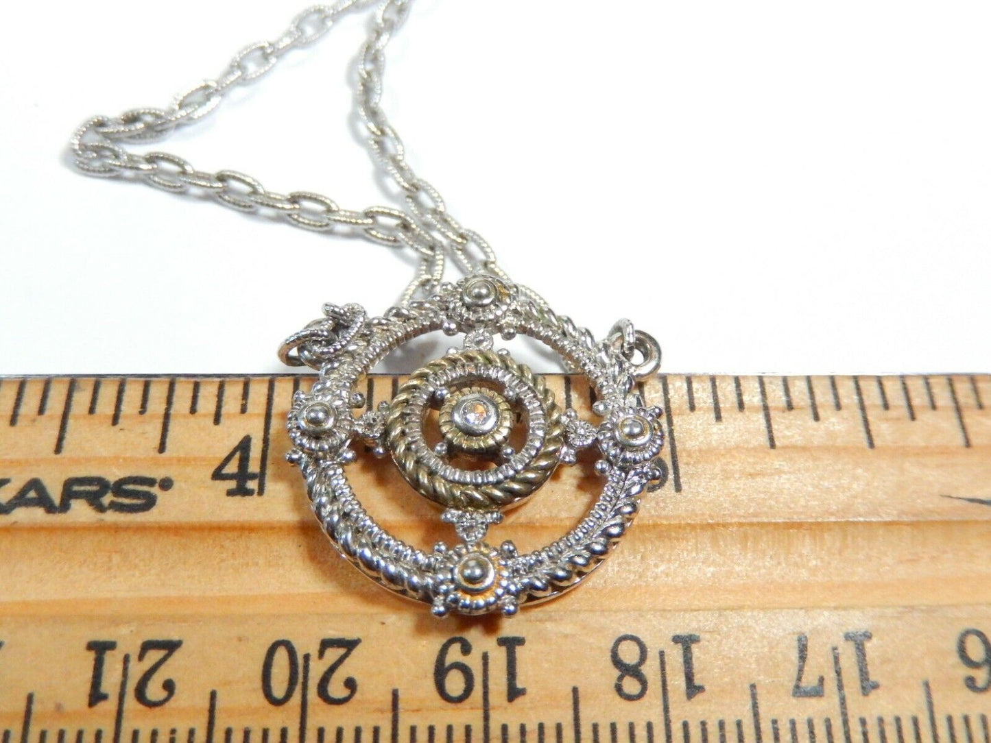 Judith Ripka JRTWO 18k / Sterling Silver Diamond Circle Pendant Necklace 17”