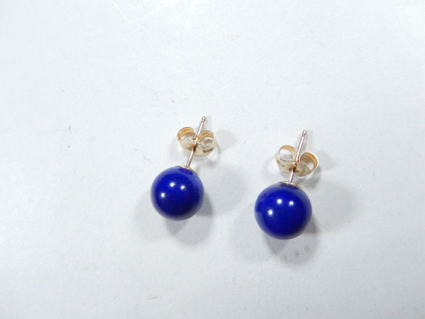 *VINTAGE*  14K Yellow Gold Navy Blue Lapis 8mm Round Ball Stud Earrings