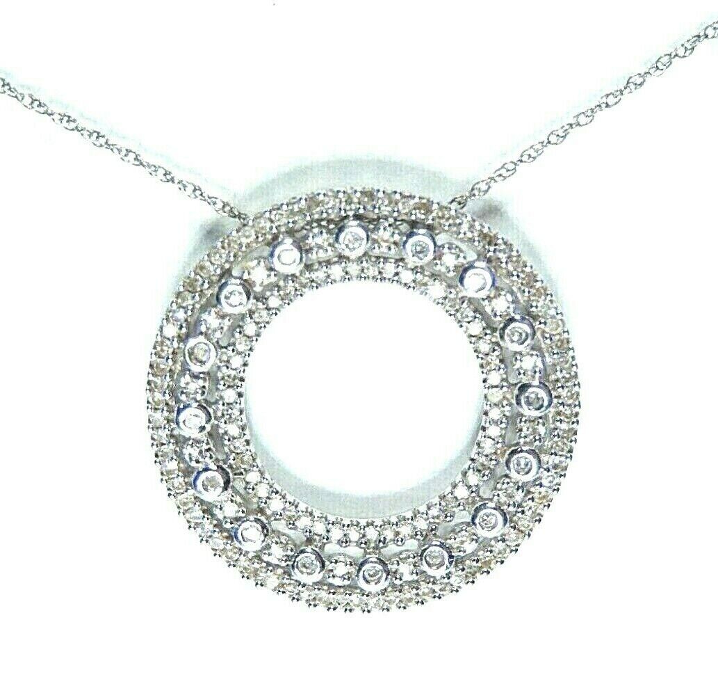 10K White Gold 1.00 Ct Round Natural Diamond Circle Of Life Eternity Pendant