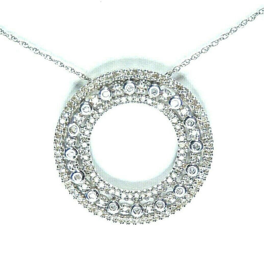 10K White Gold 1.00 Ct Round Natural Diamond Circle Of Life Eternity Pendant