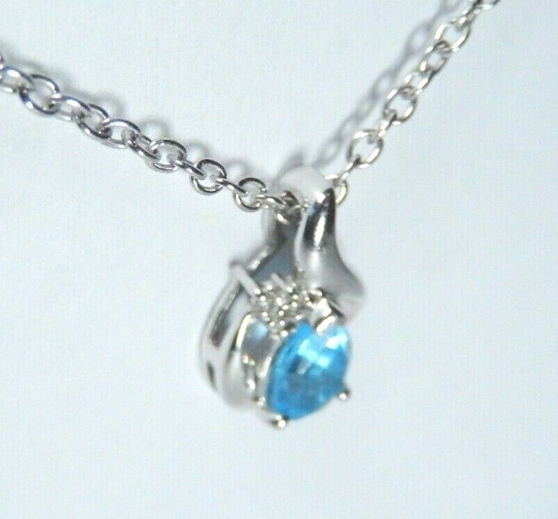 *NWT*  10K WHITE GOLD SKY BLUE TOPAZ PEAR & DIAMOND PENDANT With 18" Chain