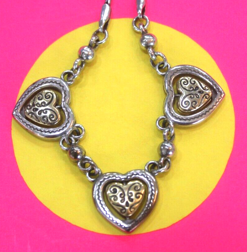 RETIRED Brighton Rotating Gold & Silver Decorative Plated Hearts Necklace