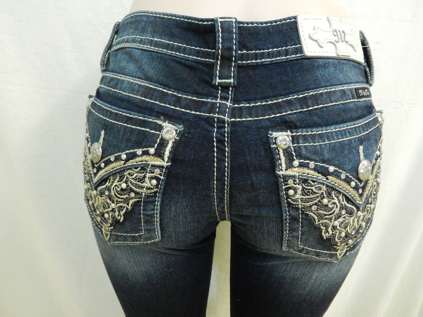 *NWT* Miss Me Chloe Boot Dark Mid-Rise Heavy Embellished Pockets Sz 28 x 34