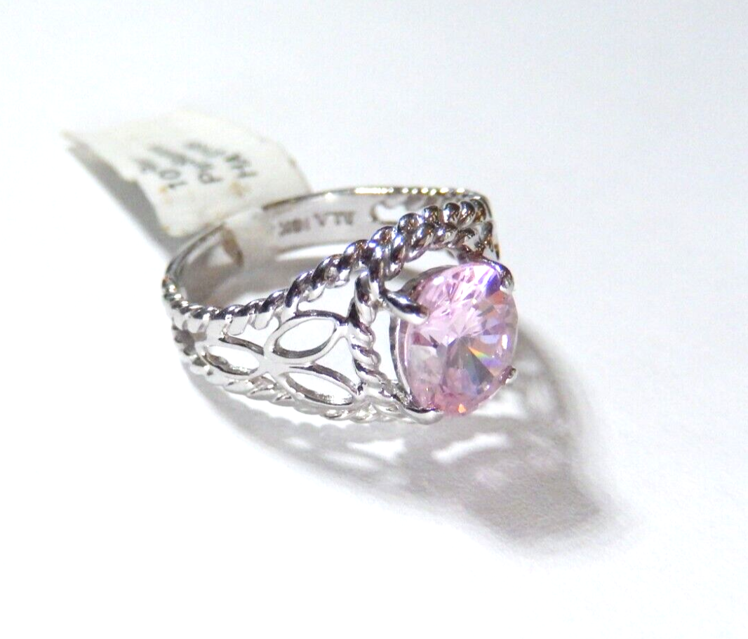 *NWT*  10K White Gold 1.25 CT Oval Lab Created Pink Sapphire Diamond Ring Sz 6