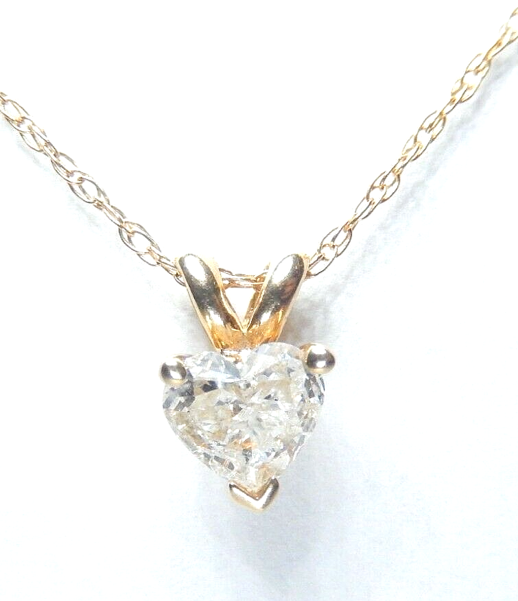 14K Yellow Gold  Natural Diamond Heart Solitaire Pendant w/ 18" 14K YG Chain