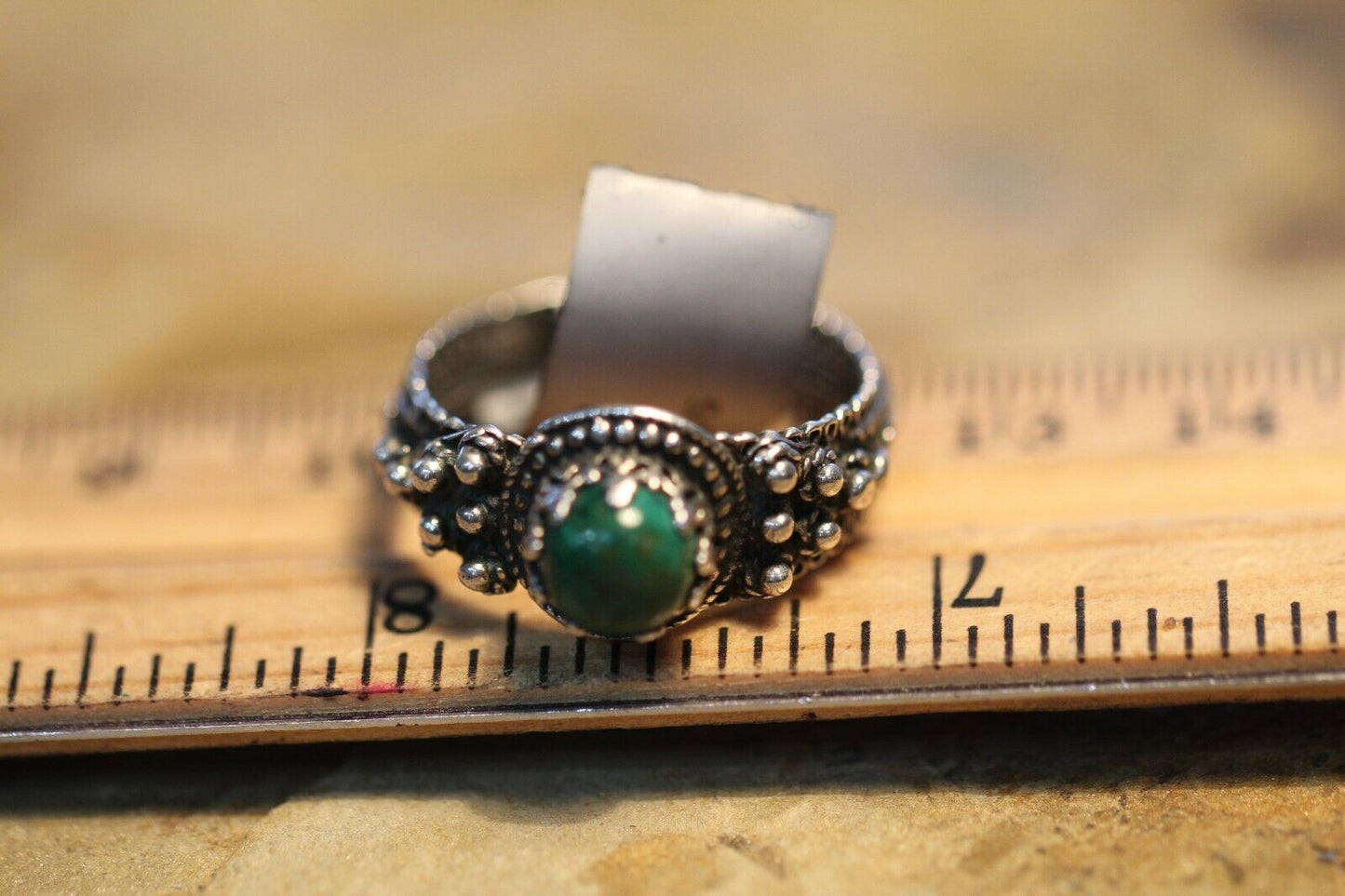 *VINTAGE* BOHO Sterling Silver Faux Green Turquoise Ring Size 10