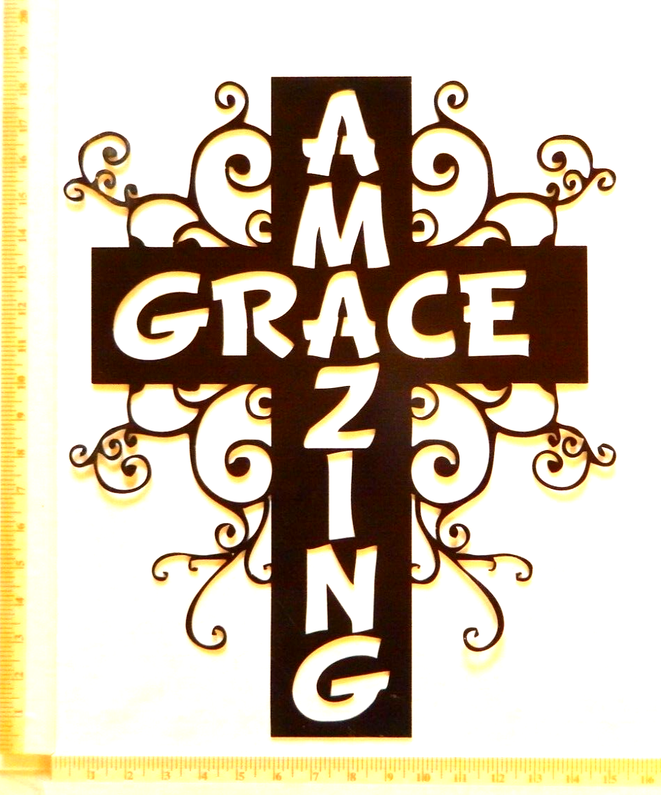 *NEW* 14ga. Amazing Grace Cross -18" x 13.5" Metal Wall Art Black Powder Coated