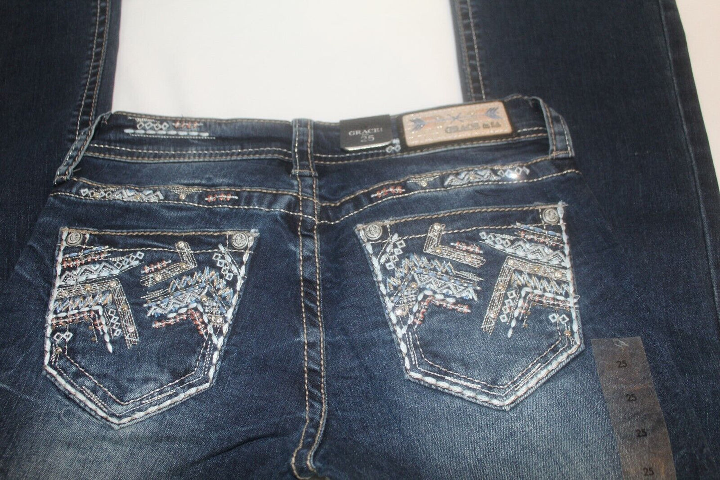 *NWT* Grace in LA Womens Denim Dark Blue Boot Cut "LOTS OF BLING" Jeans