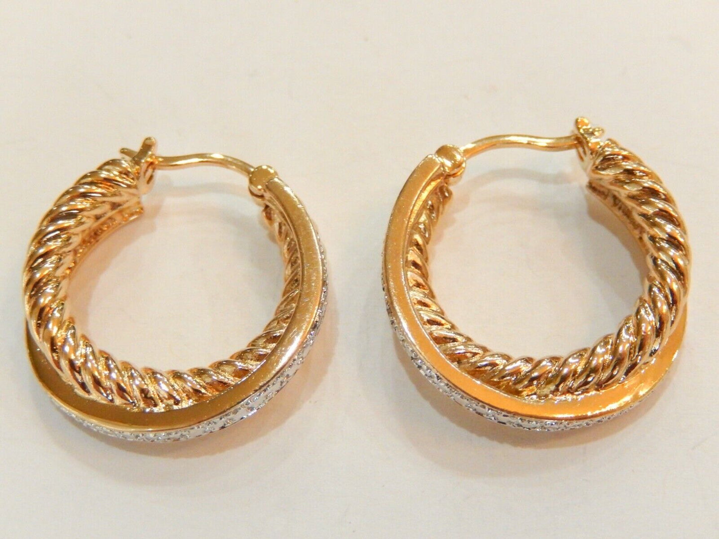 14K Yellow Gold Vermeil .925 SS Real Diamond  Hoop Earrings 13.7gms