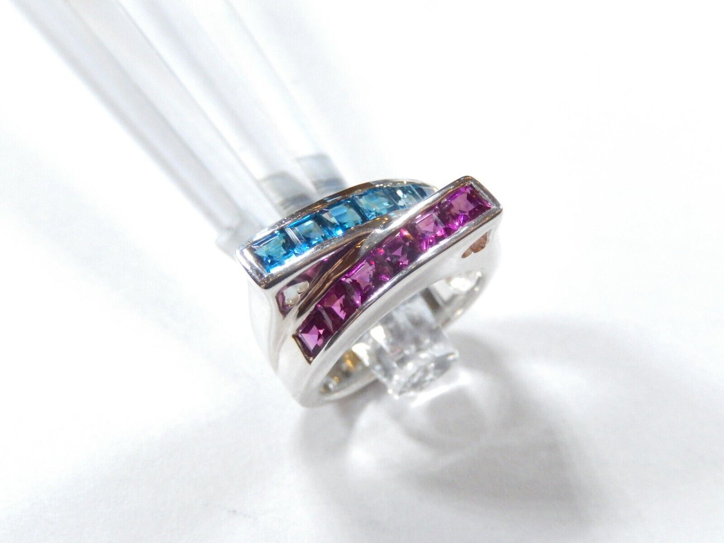 *VINTAGE*  Sterling Silver  1.50 CT Blue Topaz & Amethyst Two Row Band Ring Sz 6
