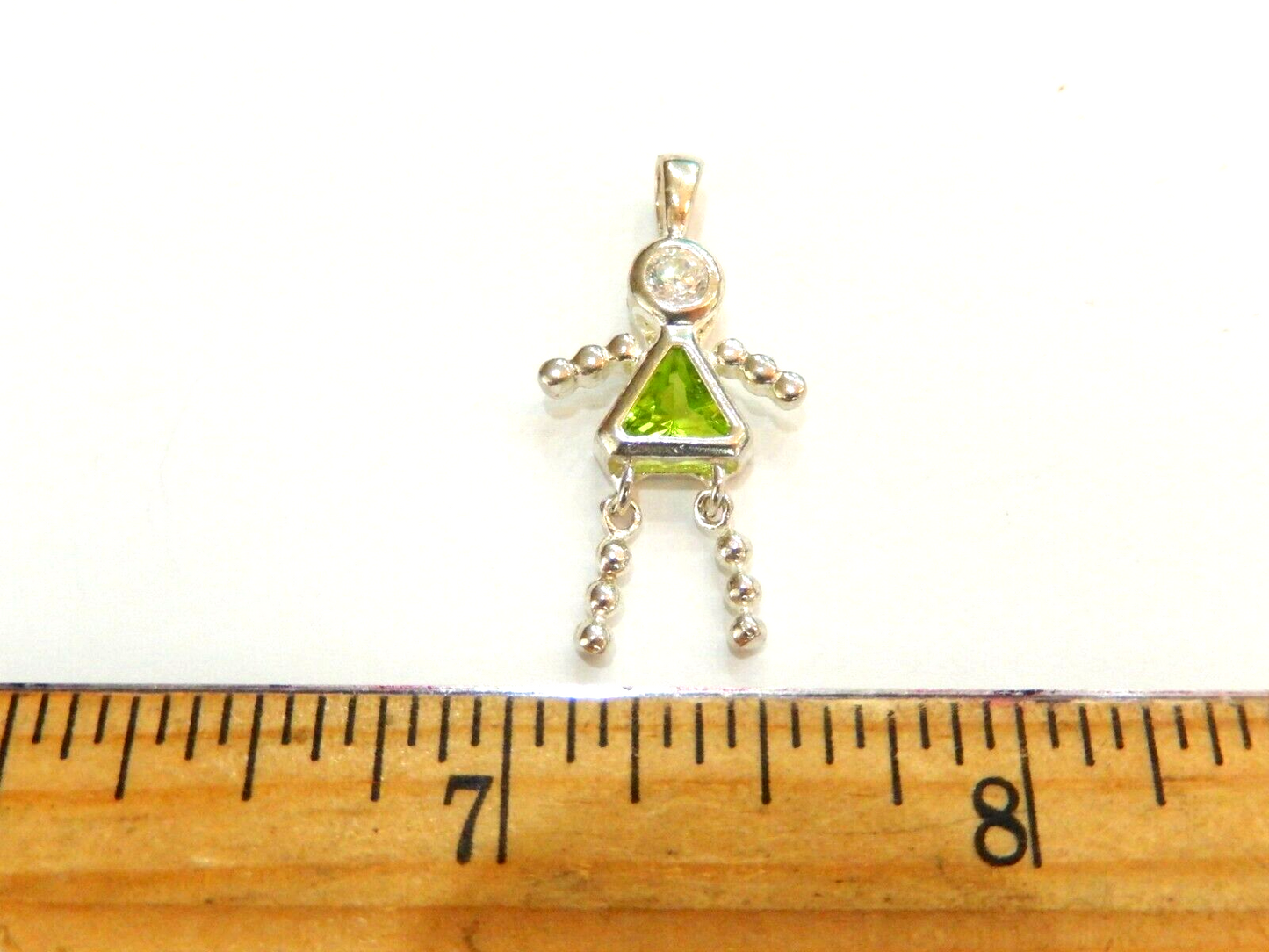 Green Peridot August Sterling Silver Birthstone Baby Girl Pendant / Charm