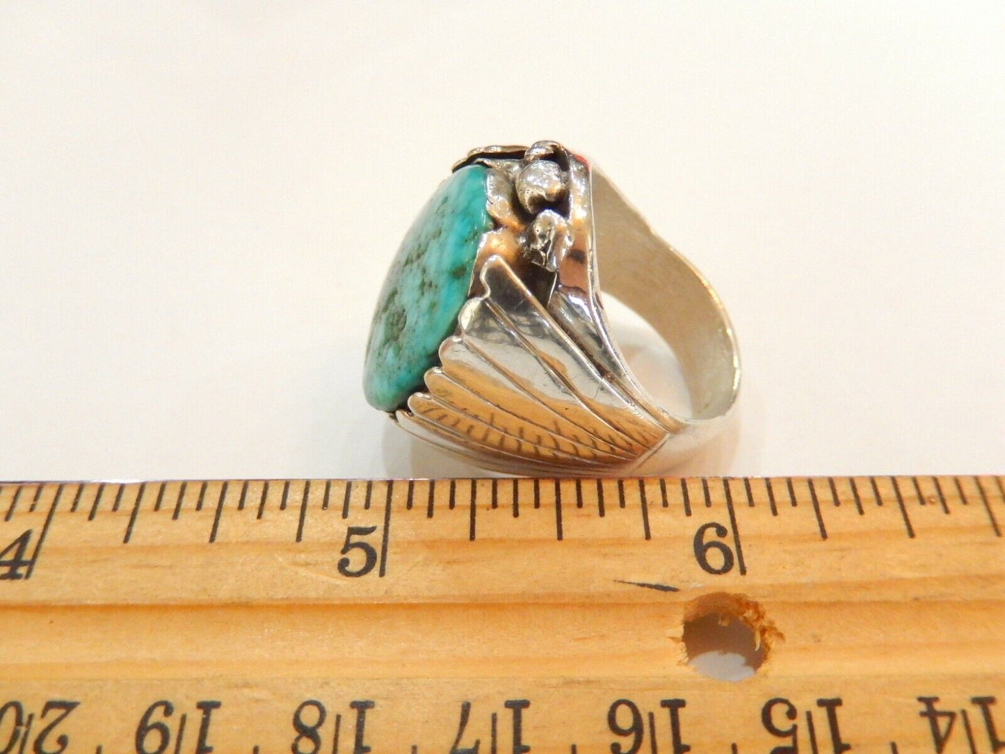 *VINTAGE* Turquoise Native American Heavy 34gm Men's Ring Sterling Silver Sz 10
