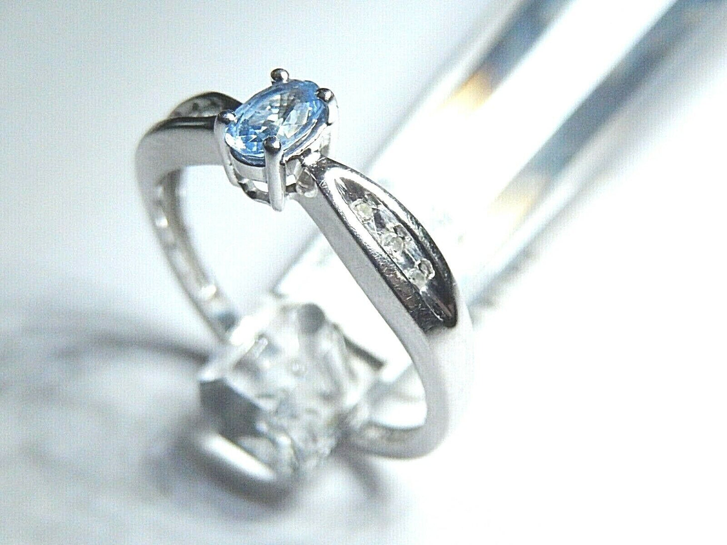 *VINTAGE* 10k White Gold Vintage Style Oval Tanzanite and Diamond Ring Sz  7.5