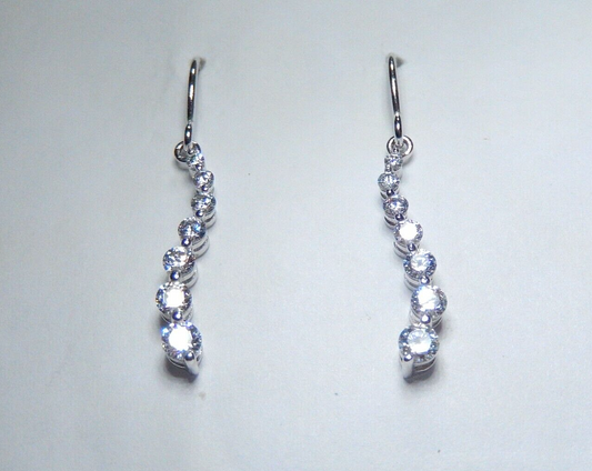 NEW - Solid Sterling Silver  Cubic Zirconia CZ Journey Earrings 1.25" Tall