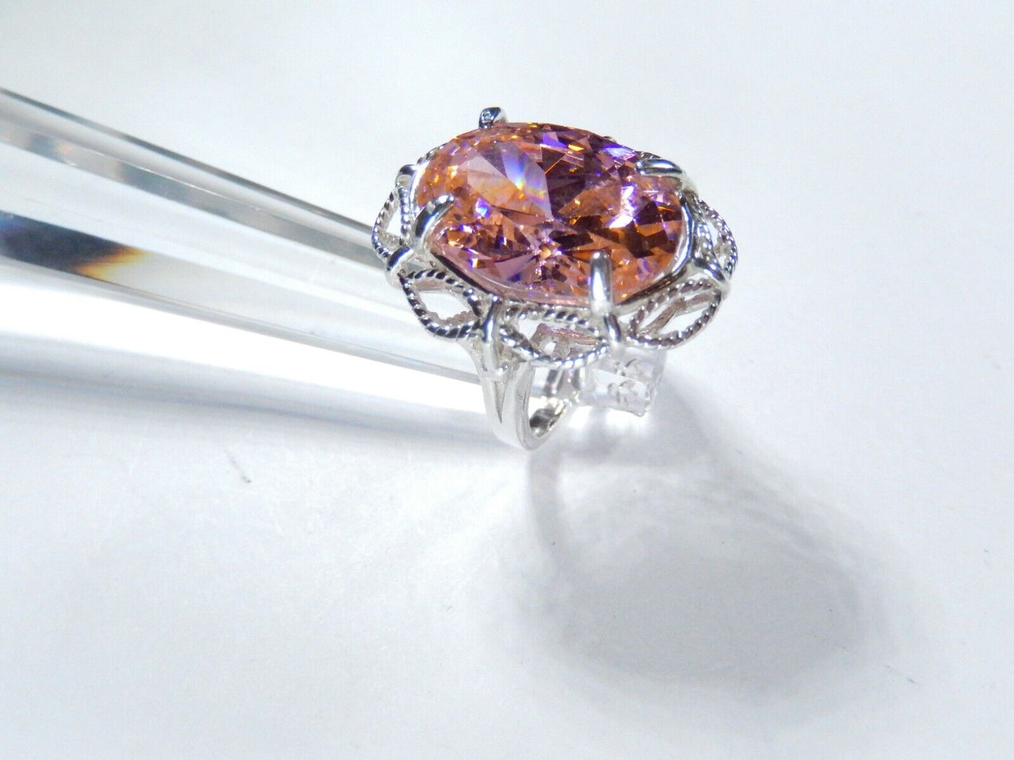 HUGE  .925 Sterling Silver 20.0 CT Statement Ring Pink CZ Cocktail Ring sz6