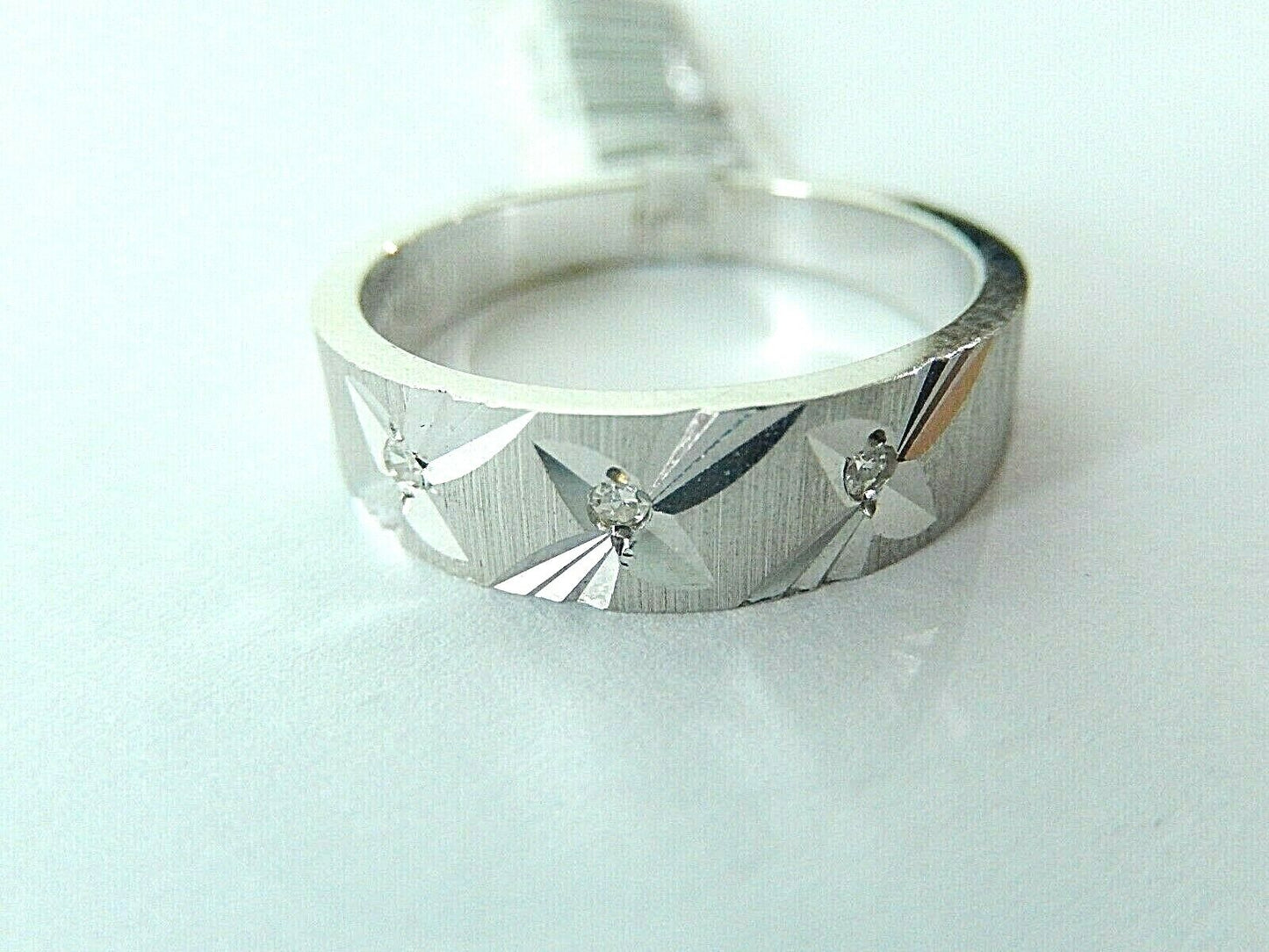 Men's  Three Stone Diamond Wedding Band Ring In Solid 14k White Gold Sz 8.75