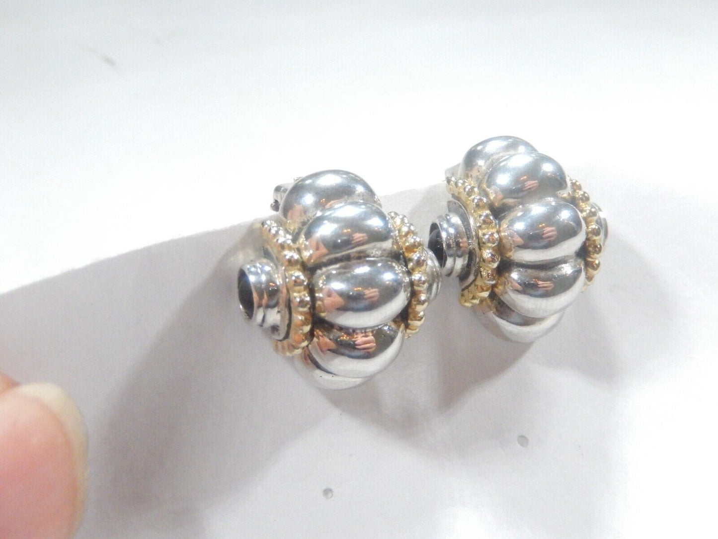 *VINTAGE*  Flli Menegatti  925 Sterling & Gold Beaded Trim & Black Onyx Earrings