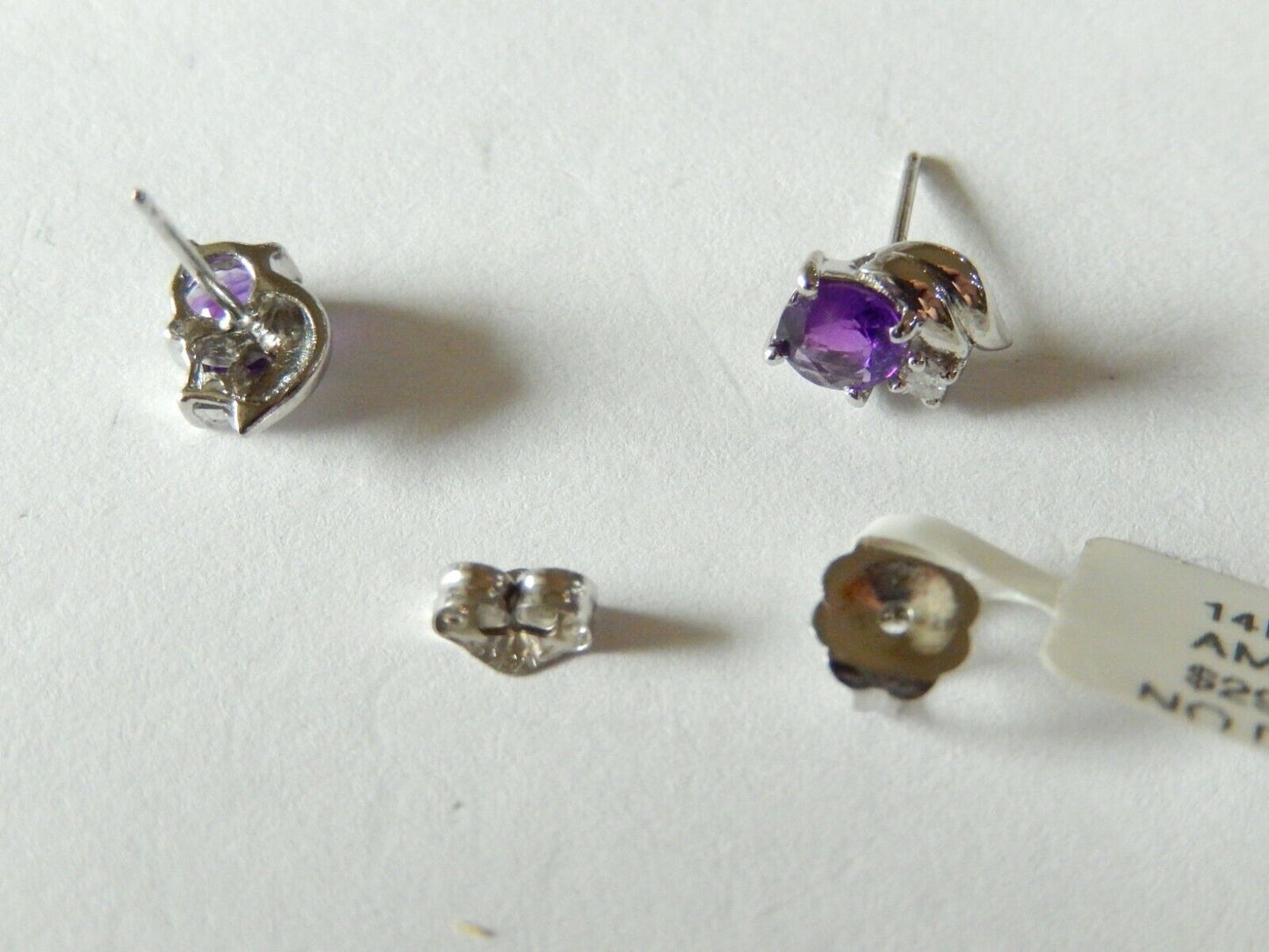 *NWT* 14K White Gold .75CT Amethyst & Diamond Stud Earrings