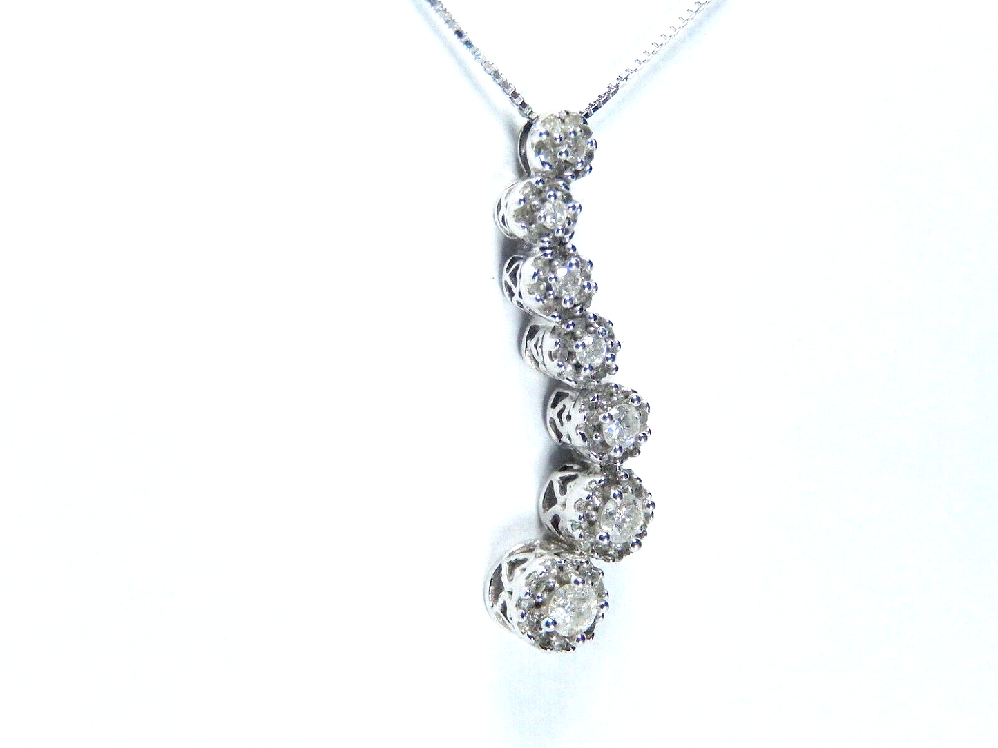 10K White Gold 2/5 CT Diamond Journey Pave Halo Necklace Pendant w/18" Chain