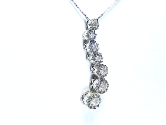 10K White Gold 2/5 CT Diamond Journey Pave Halo Necklace Pendant w/18" Chain