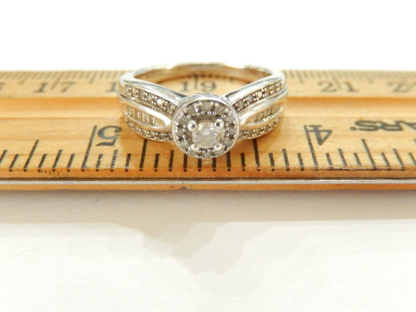 *VINTAGE* "EC"  1/2CT REAL  DIAMOND WEDDING RING Sterling Silver Size 7.25