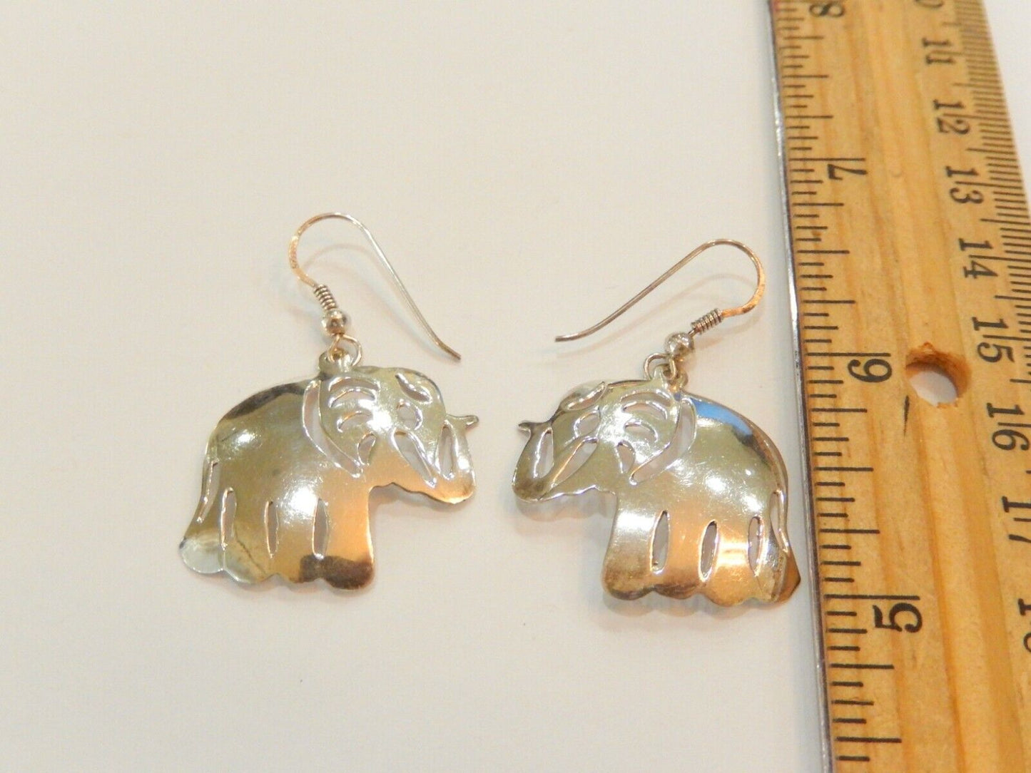 *VINTAGE*  Sterling Silver Lucky Elephant Dangle Earrings 1 1/8" x 1 1/8"