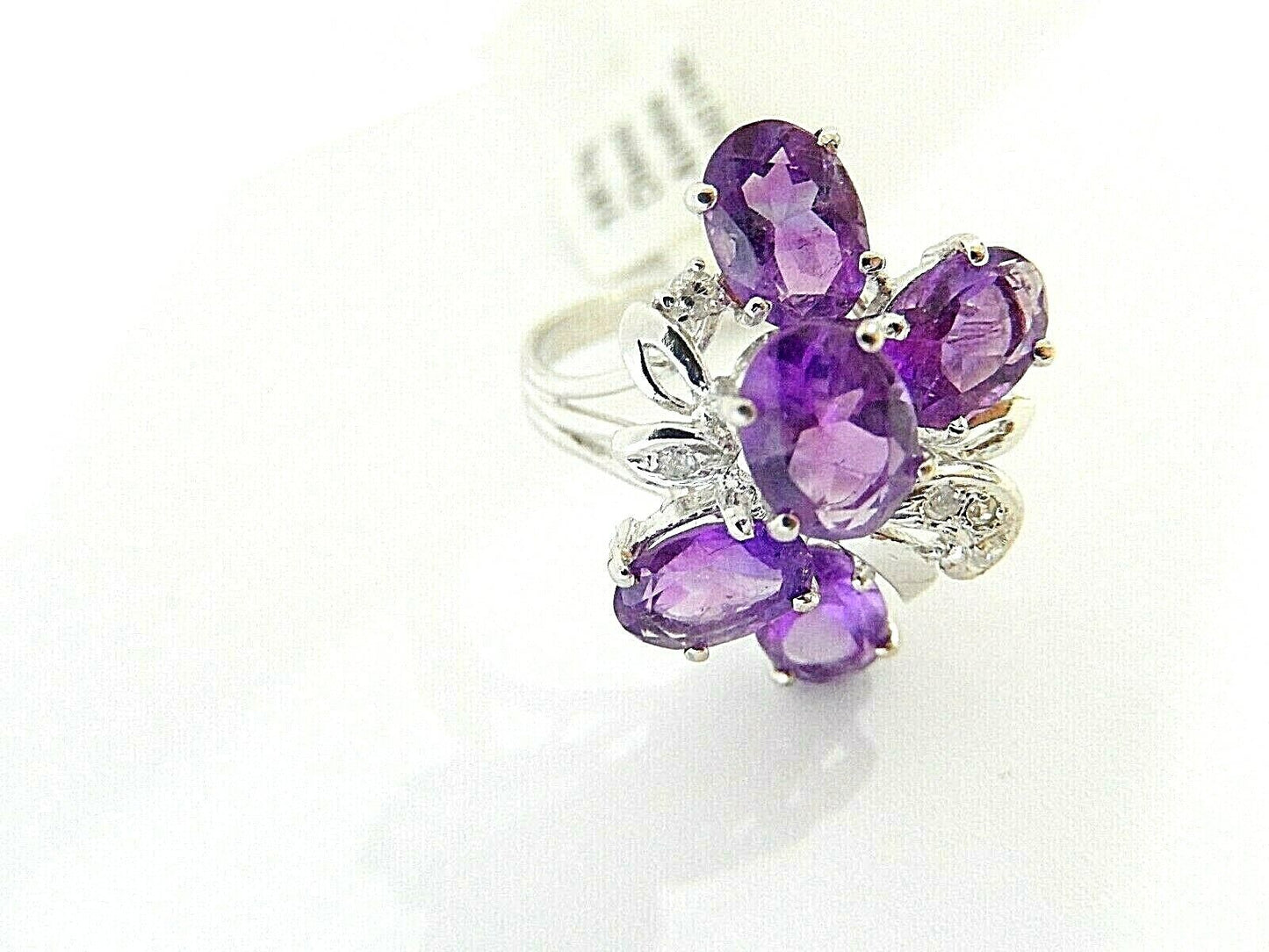 *VINTAGE* 14K White Gold Natural Diamond Purple Amethyst Ladies Ring Size 7.25
