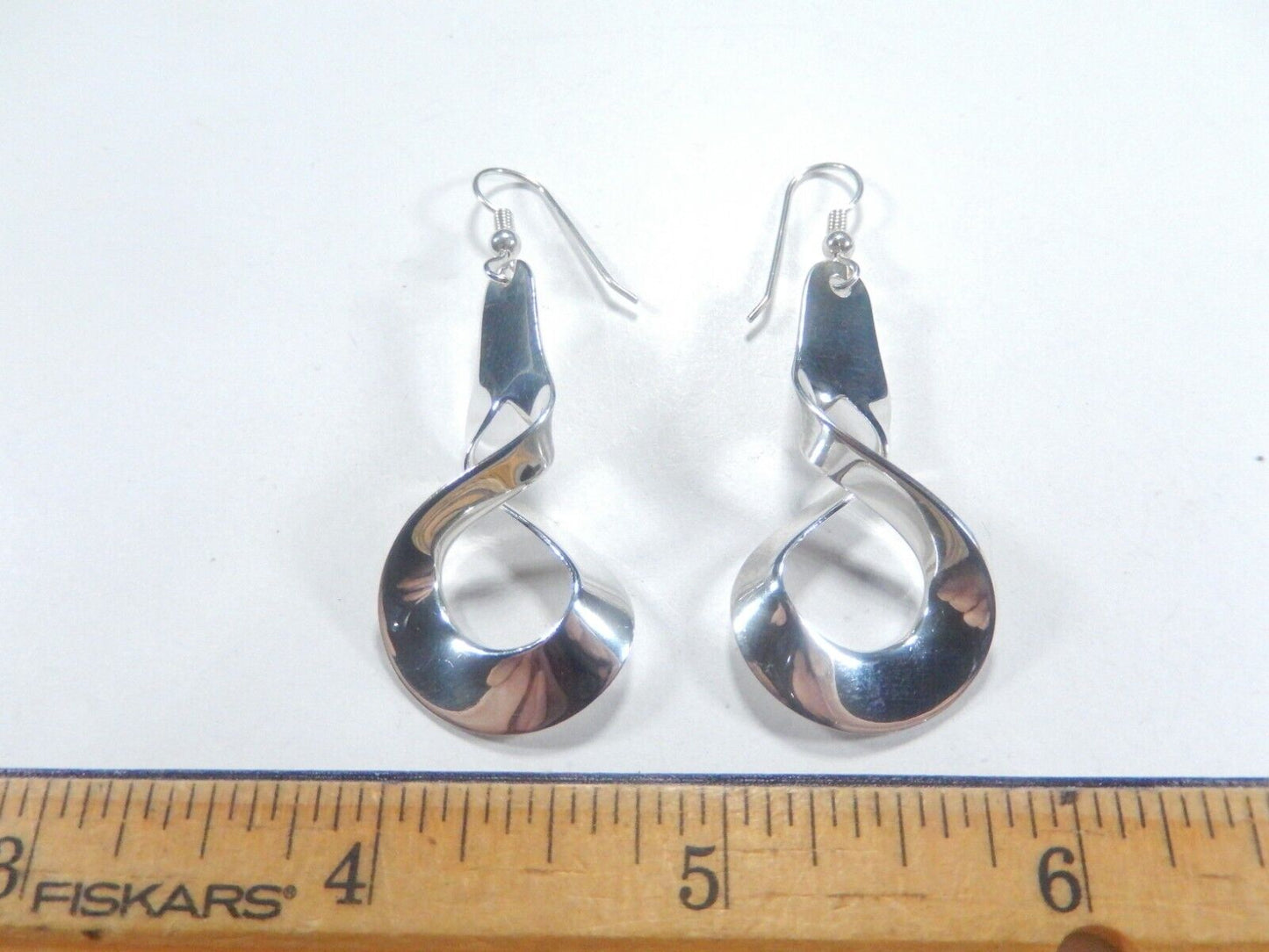 *VINTAGE*   Dangling Sterling Silver .925 Modernist  Earrings 2 1/4" Tall
