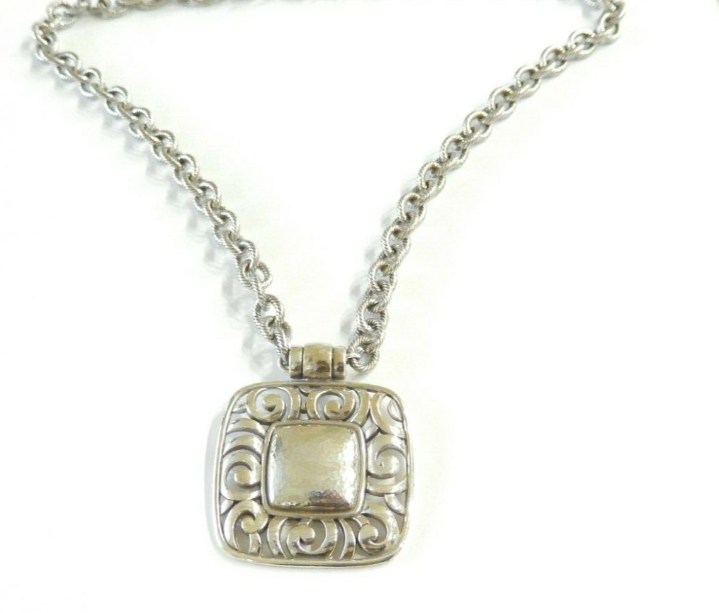 *RETIRED* BRIGHTON Silver Plated Large Pendant Statement Necklace w/ Large Chain