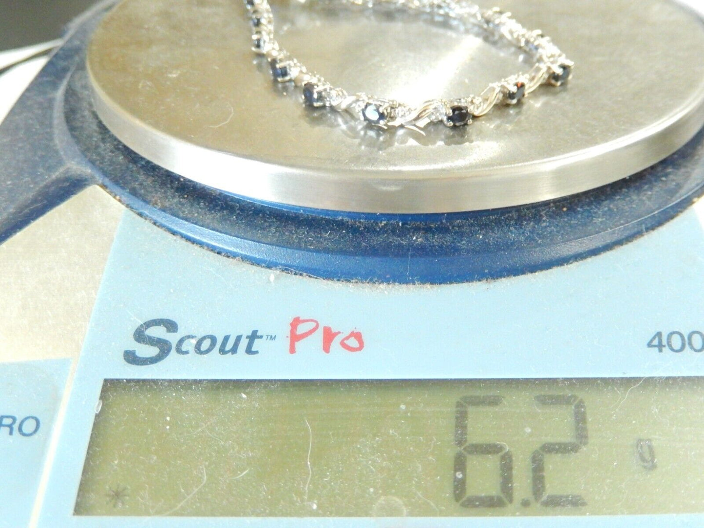 *NWT*  14K White Gold 2.75 CT Natural Blue Sapphire & Diamond Tennis 7” Bracelet