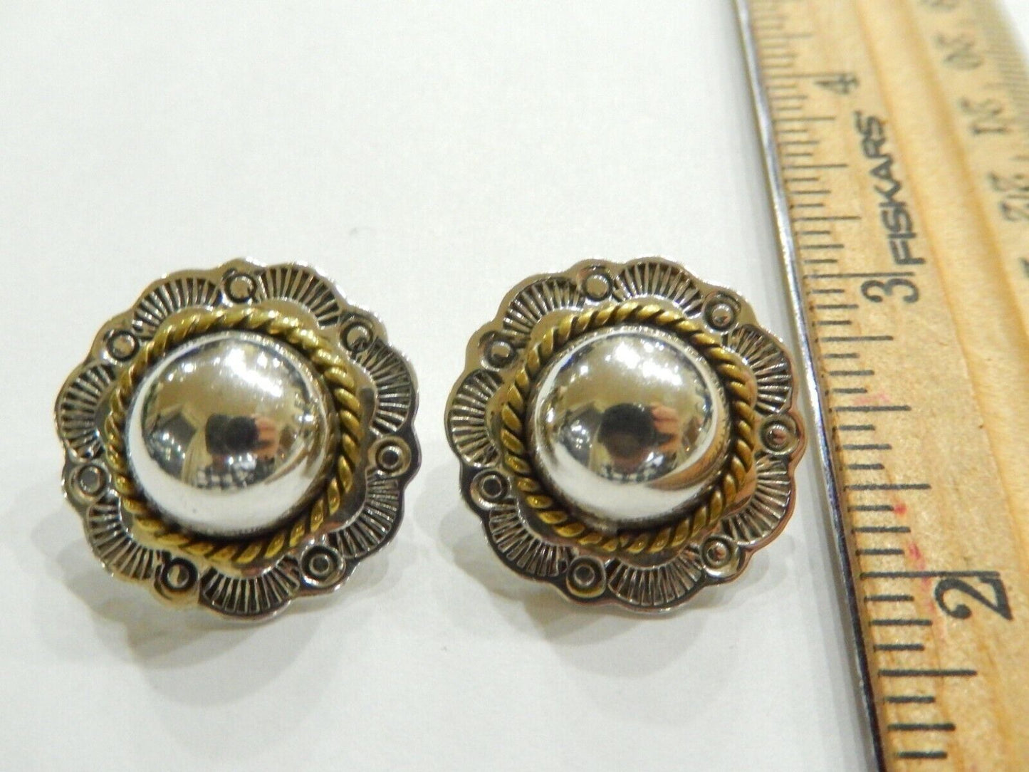 *VINTAGE*  Sterling Silver Earrings 925 Taxco Mexico Clip On 1" Diam