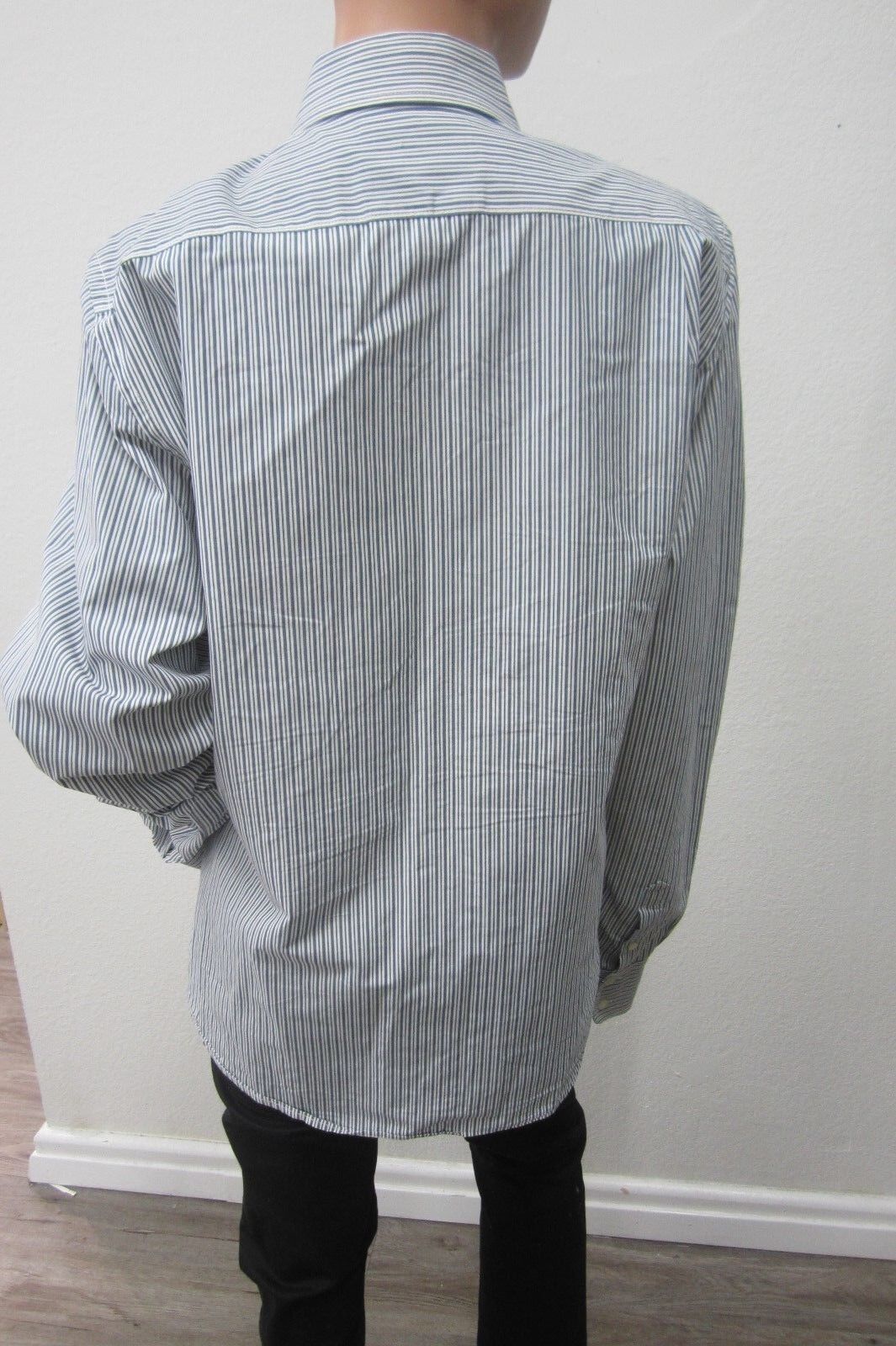 Hollister Men XL Dress Shirt White Blue Stripes Long Sleeve Button Down Front