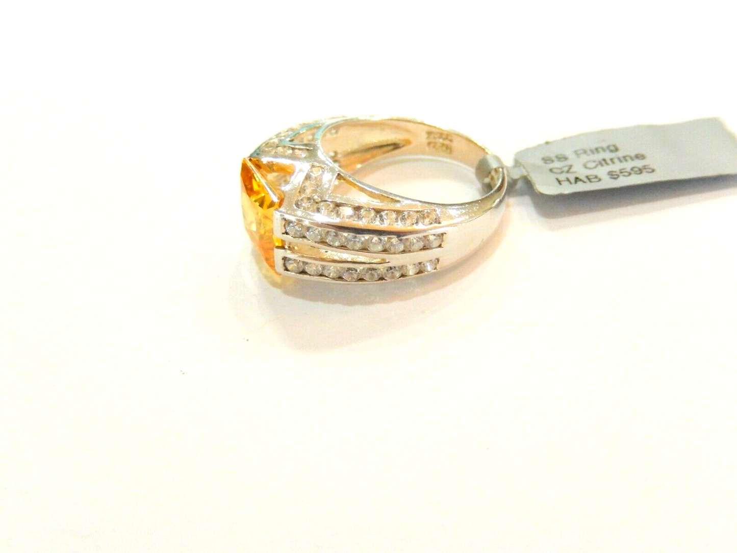 *STUNNING*  Sterling Silver 3.0 CT Citrine  and CZ Ring Size 6.25