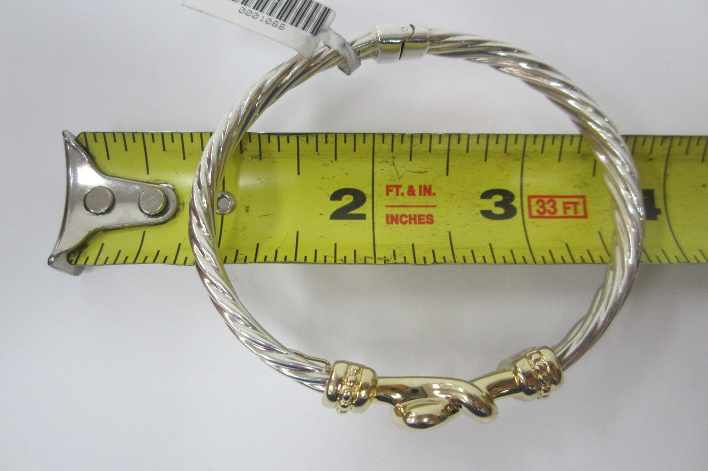 14k Yellow Gold & 925 Sterling Silver Bangle  Buckle Cable Bracelet