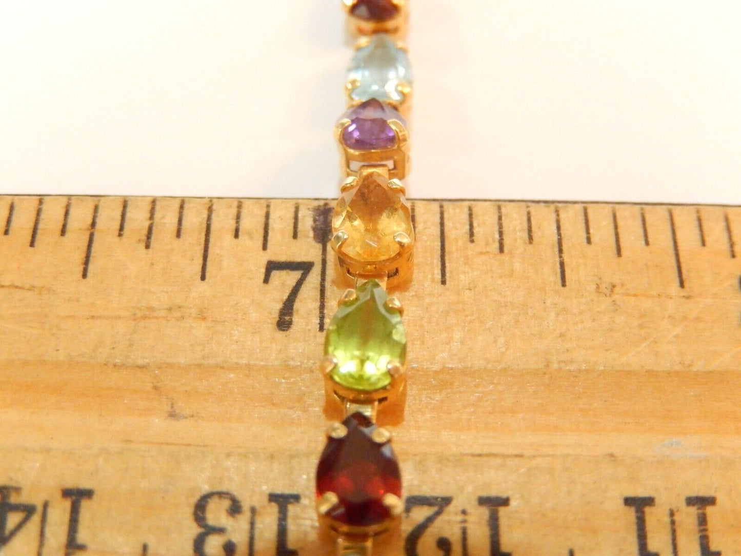 *VINTAGE* 14K Yellow Gold  9.50 CT Natural  Multi Gem Bracelet 7.75"