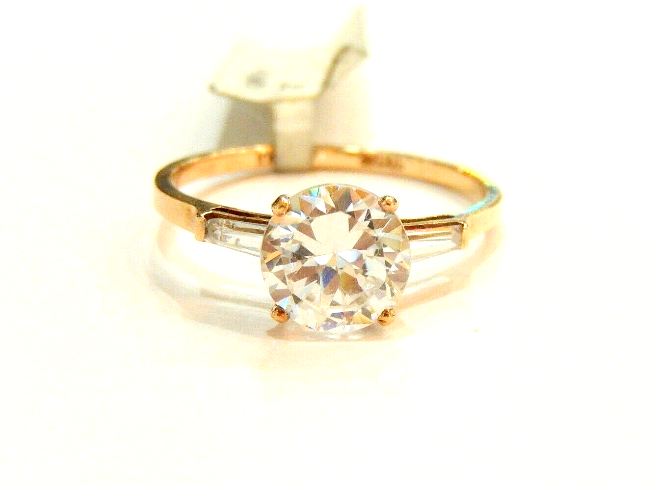Ladies 10K Yellow Gold 2.50 CT  Solitaire  CZ Ring with Accents Sz 9