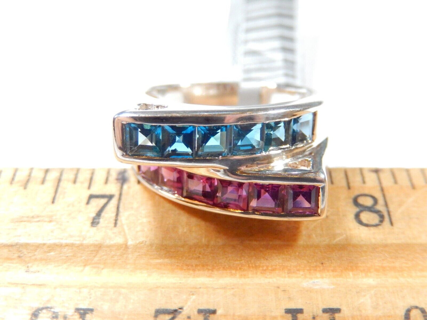 *VINTAGE*  Sterling Silver  1.50 CT Blue Topaz & Amethyst Two Row Band Ring Sz 6