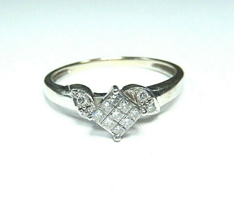 *VINTAGE* 14K White Gold  Princess Cut Diamond Wedding Engagement Ring Size 6.5