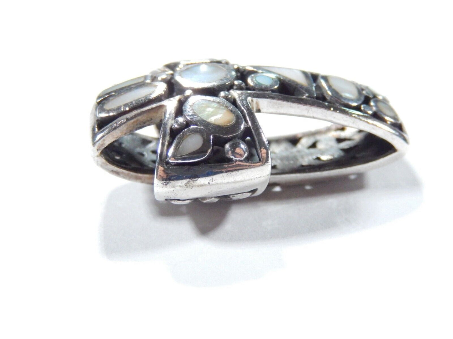 *VINTAGE*  Sterling Silver Mother of Pearl & Filigree Reversable Cross Pendant
