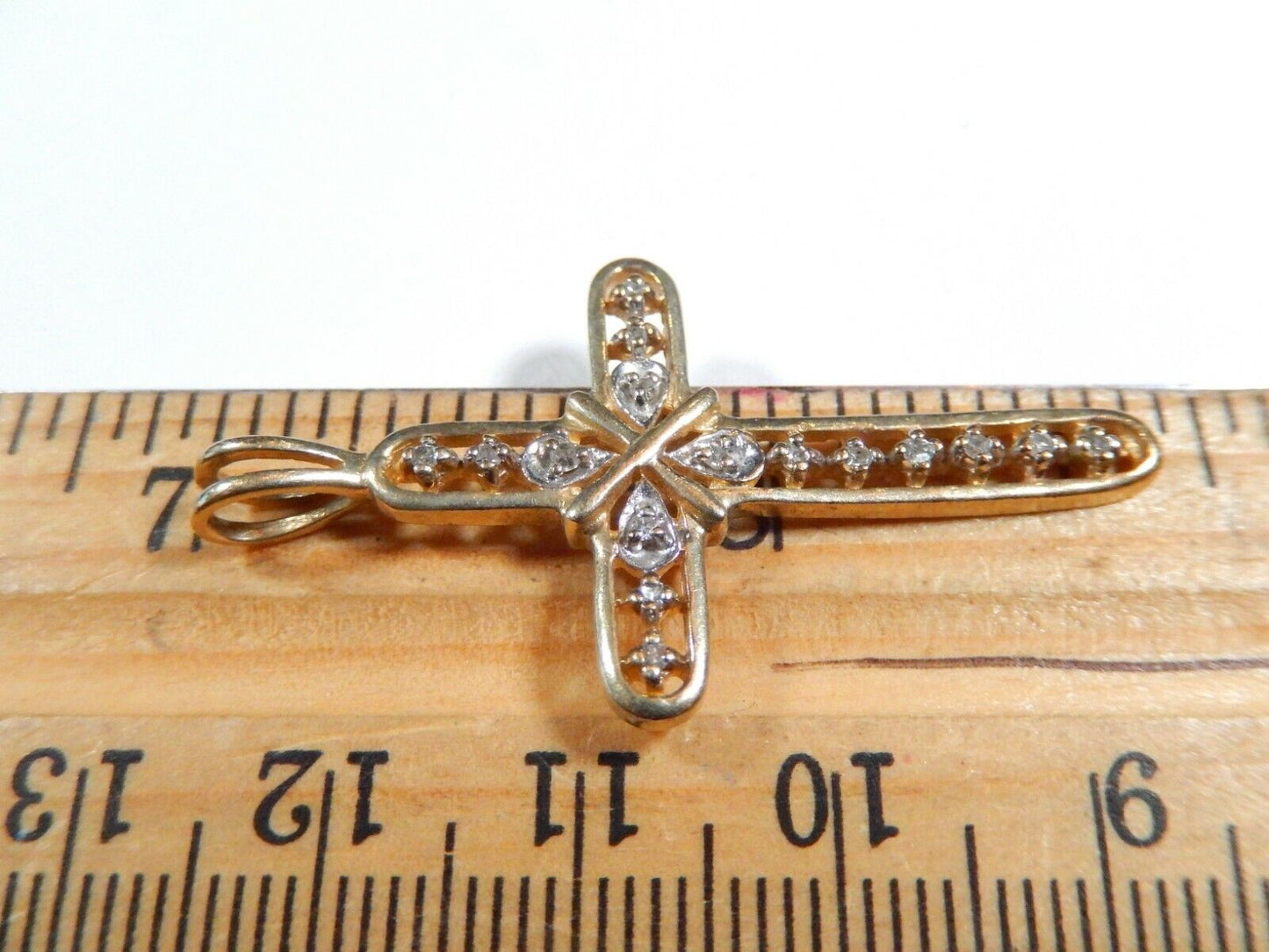 *VINTAGE*  LARGE 14K Yellow Gold 16 Diamond Cross Pendant  1.75"  x  1"