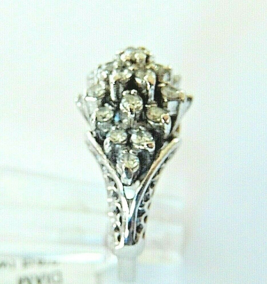 *VINTAGE* 14k White Gold  Four Tier 25 Diamond Art Deco Ring .75 CT Size 4