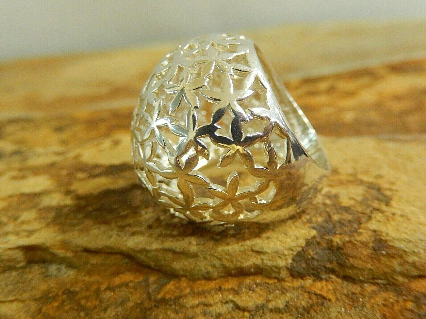 Vintage Stunning Large Solid Sterling Silver Dome Filigree Ring Size 6.5