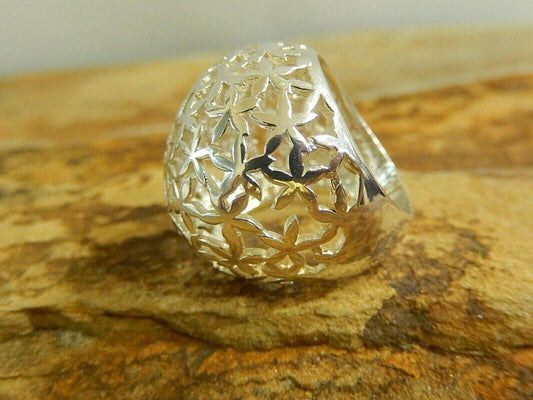 Vintage Stunning Large Solid Sterling Silver Dome Filigree Ring Size 6.5