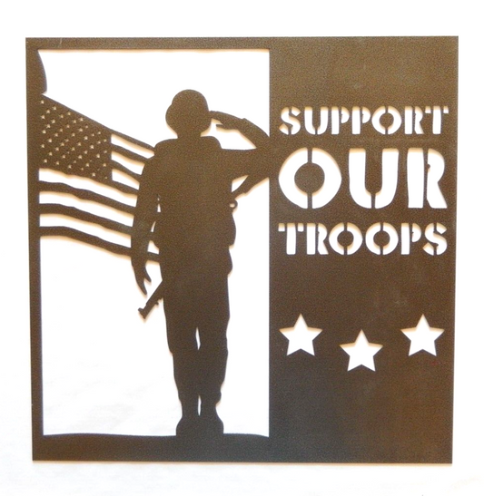 ~NEW~ LARGE - 14ga. "SUPPORT OUR TROUPS SOLDIER FLAG" Metal Wall Art  18" x 18"