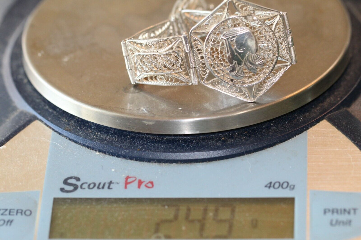 *VINTAGE*  EGYPTIAN Sterling Silver Detailed Filigree  Bracelet  7"