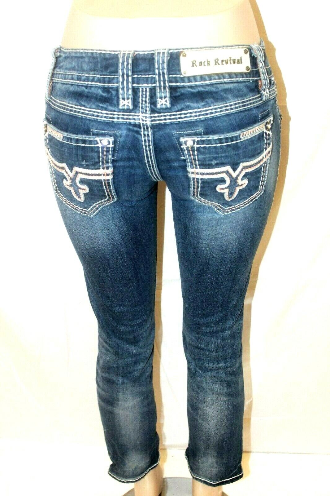 Women's Rock Revival Jacklyn Capri Faded Wash Denim Jeans W27 x L26