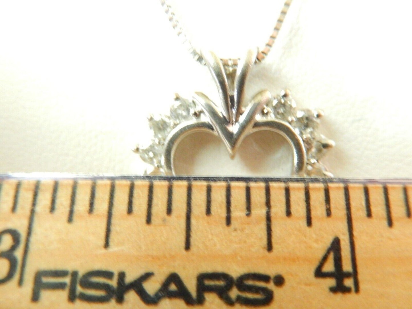 *VINTAGE* 10K WHITE GOLD .75CT 17  DIAMOND OPEN HEART PENDANT w/18" 10K CHAIN
