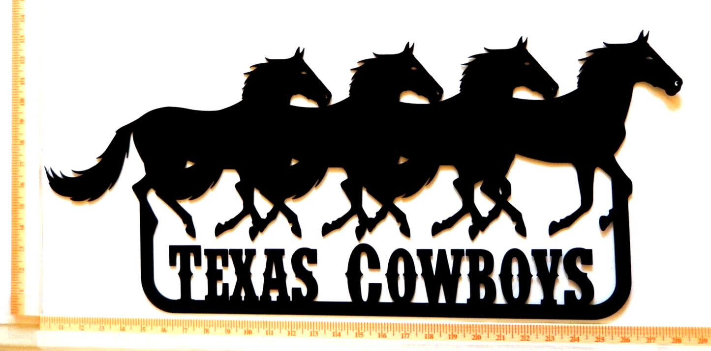 ~NEW~ LARGE - 14ga. - "TEXAS COWBOYS RUNNING HORSES"   Metal Wall Art 29" x 12"